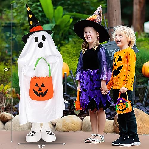 NQOFADSN Halloween Decorations Outdoor Ghost Decor Light-Up Color-Changing Spooky Ghost Porch Decorations Trick or Treater with Candy Pocket Ghost Halloween Decor Indoor 1PACK 38" H - Image 3