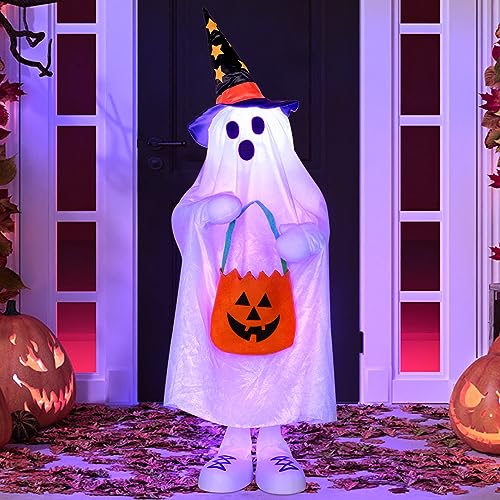 NQOFADSN Halloween Decorations Outdoor Ghost Decor Light-Up Color-Changing Spooky Ghost Porch Decorations Trick or Treater with Candy Pocket Ghost Halloween Decor Indoor 1PACK 38" H - Image 1