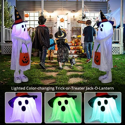 NQOFADSN Halloween Decorations Outdoor Ghost Decor Light-Up Color-Changing Spooky Ghost Porch Decorations Trick or Treater with Candy Pocket Ghost Halloween Decor Indoor 1PACK 38" H - Image 2