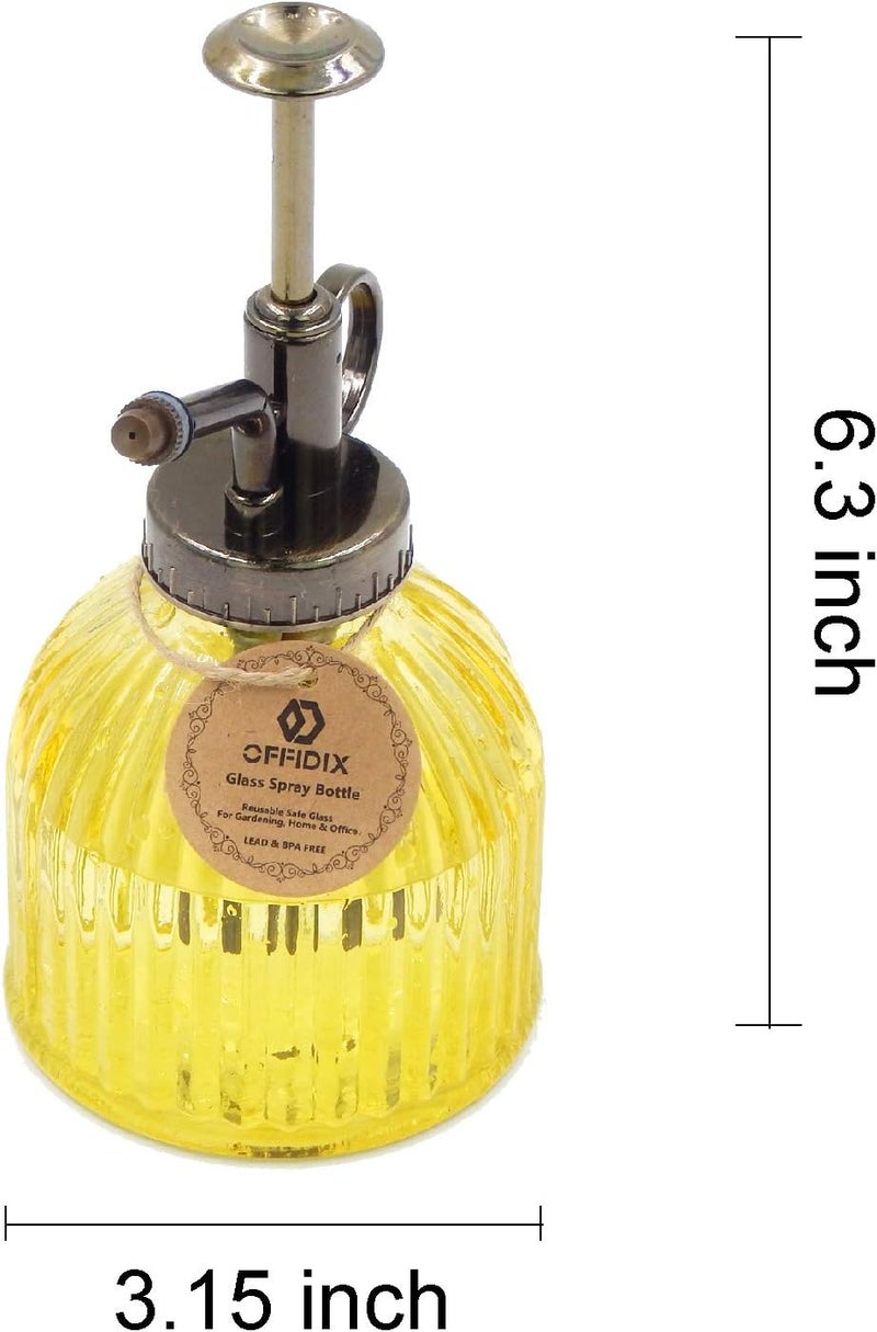 OFFIDIX Glass Watering Spray Bottle, 6.3" Tall Vintage Style Decorative Plant Atomizer Watering Can Pot with Bronze Plastic Top Pump for Indoor Potted Plants(Yellow) - Image 2