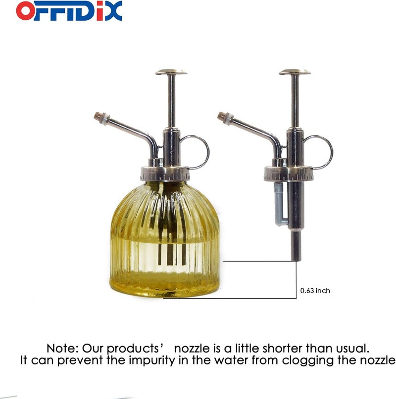 OFFIDIX Glass Watering Spray Bottle, 6.3" Tall Vintage Style Decorative Plant Atomizer Watering Can Pot with Bronze Plastic Top Pump for Indoor Potted Plants(Yellow) - Image 3