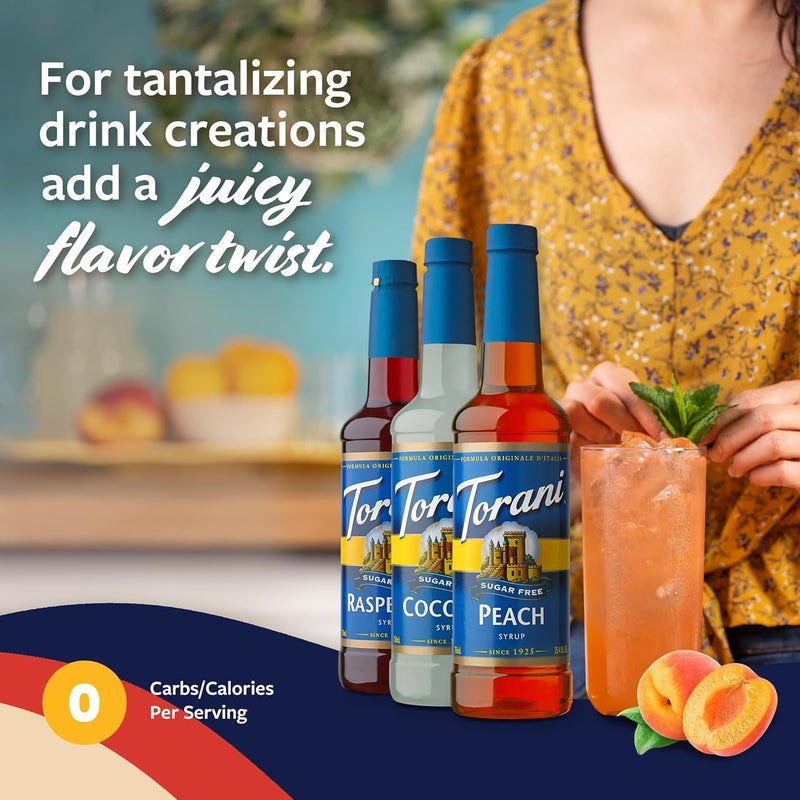 Torani Sugar Free Syrup 3 Pack - Coconut, Peach & Raspberry Flavors for Sodas, Ices, and Creams - Image 4