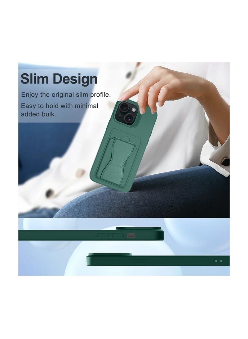 Silicone TPU With Card Holder Case Cover For Apple iPhone 15 2023 Dark Green