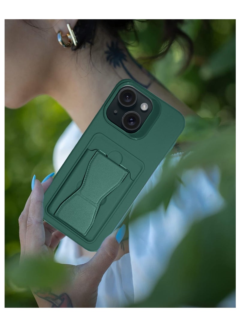 Silicone TPU With Card Holder Case Cover For Apple iPhone 15 2023 Dark Green