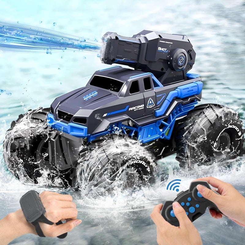 pinkking Amphibious Remote Control Car Boat Water Squirt RC Tank 24GHz Gesture Sensor 4WD Monster Truck Waterproof RC Car for 6 7 8 912 Kids Girls Boys Gift Beach Pool Water Toy With 2 Replaceable Batteries - Image 2