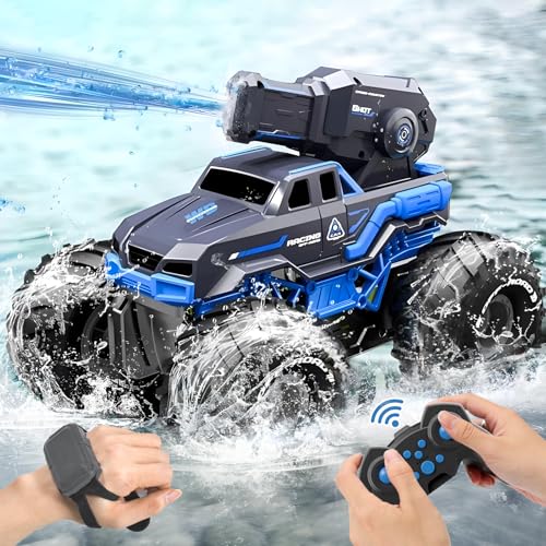 pinkking Amphibious Remote Control Car Boat Water Squirt RC Tank 24GHz Gesture Sensor 4WD Monster Truck Waterproof RC Car for 6 7 8 912 Kids Girls Boys Gift Beach Pool Water Toy With 2 Replaceable Batteries - Image 1