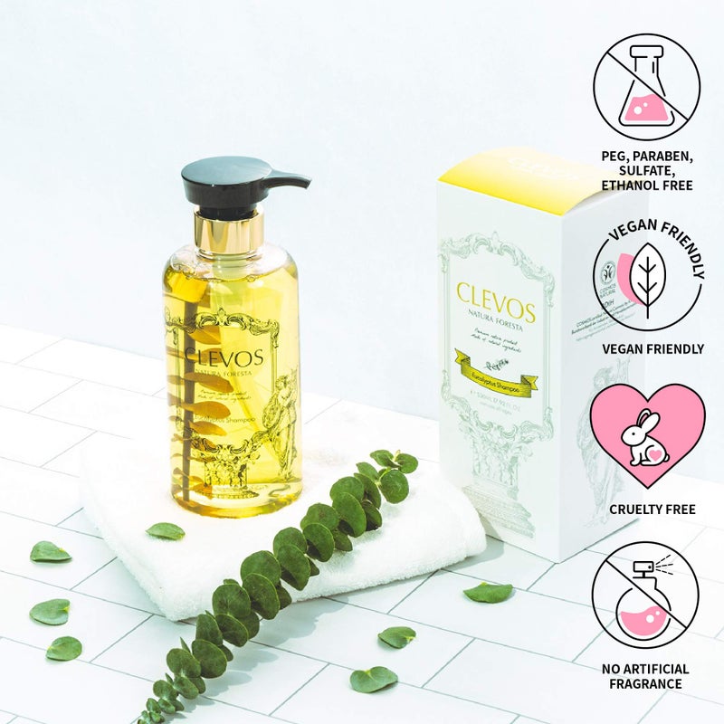 Clevos Natura Foresta Natural Organic Hair Shampoo 17.92 Fl Oz for Dry, Sensitive, Itchy Scalp Type - Pleasant Eucalyptus Scent - Reduce Dandruff Sulfate-free - Natural - Vegan - Cruelty Free - Image 4