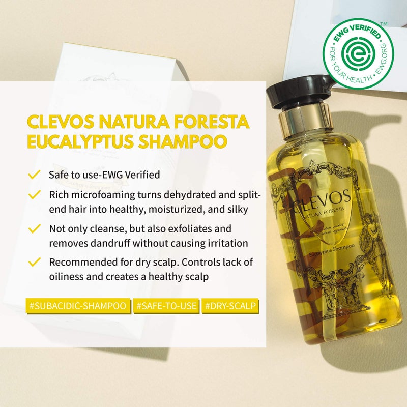 Clevos Natura Foresta Natural Organic Hair Shampoo 17.92 Fl Oz for Dry, Sensitive, Itchy Scalp Type - Pleasant Eucalyptus Scent - Reduce Dandruff Sulfate-free - Natural - Vegan - Cruelty Free - Image 2
