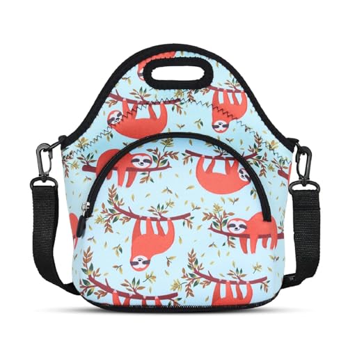 Violet Mist Neoprene Lunch Bags with Shoulder Strap Lunch Totes for Women Insulated Lunch Handbag Thermal Lunch Box Reusable Gourmet Bento Bag Pocket Zipper for Work Picnic Travel Gifts, Navy Sloth - Image 1