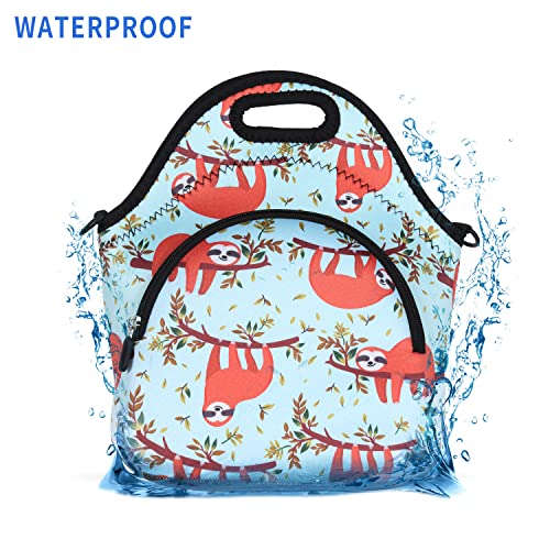 Violet Mist Neoprene Lunch Bags with Shoulder Strap Lunch Totes for Women Insulated Lunch Handbag Thermal Lunch Box Reusable Gourmet Bento Bag Pocket Zipper for Work Picnic Travel Gifts, Navy Sloth - Image 5