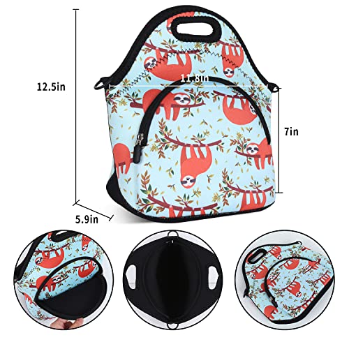 Violet Mist Neoprene Lunch Bags with Shoulder Strap Lunch Totes for Women Insulated Lunch Handbag Thermal Lunch Box Reusable Gourmet Bento Bag Pocket Zipper for Work Picnic Travel Gifts, Navy Sloth - Image 4