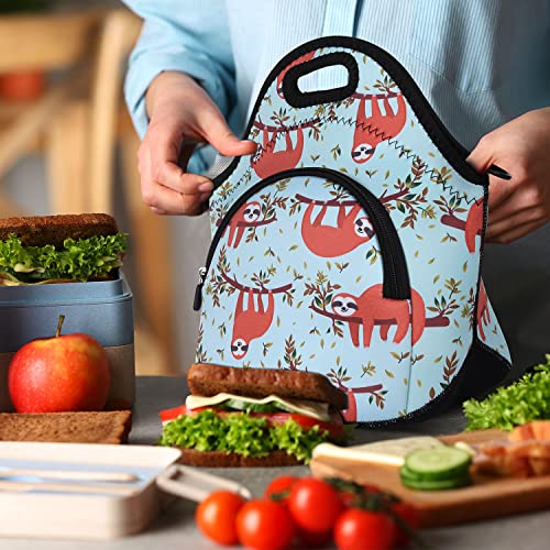 Violet Mist Neoprene Lunch Bags with Shoulder Strap Lunch Totes for Women Insulated Lunch Handbag Thermal Lunch Box Reusable Gourmet Bento Bag Pocket Zipper for Work Picnic Travel Gifts, Navy Sloth - Image 3
