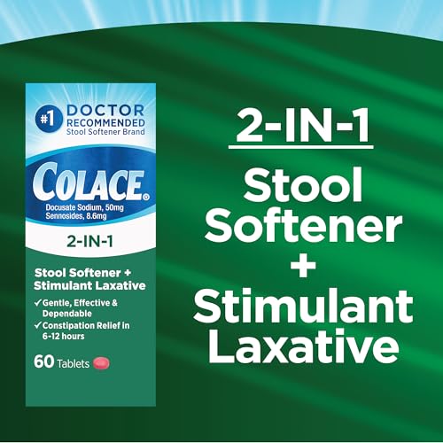 Colace 2-in-1 Stool Softener Plus Stimulant Laxative for Gentle Effective Constipation Relief, Docusate Sodium Plus Sennosides, 60 Count (Pack of 2) - Image 3