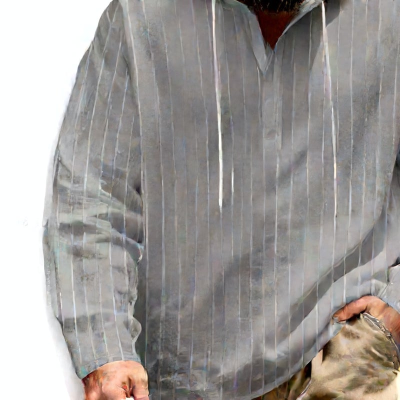 Men's Linen Button Hooded Long Sleeve Striped Sweatshirt - Image 3