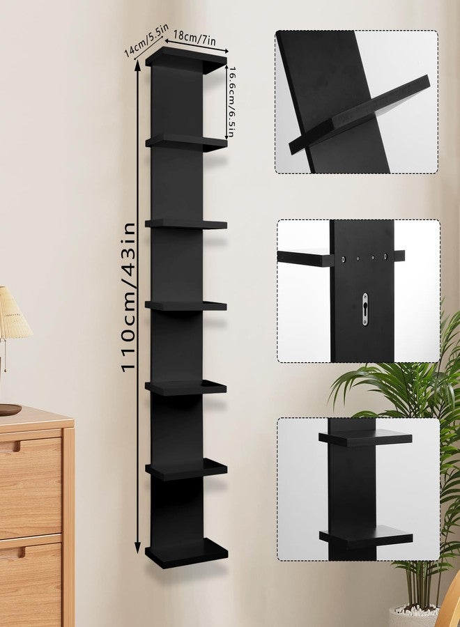 YEXEXINM 7 Tier Wall Shelf Unit - Lack Floating Shelf, Compact Display Floating Shelf, Vertical Column Wall Decor Mount Floating Storage Organizer Tall Tower Shelf for Bedrooms, Living Rooms(Black) - Image 2