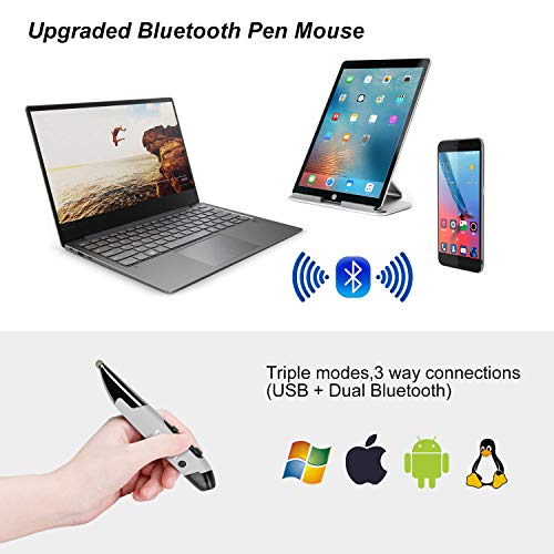 lychee Pocket Pen Mouse Rechargeable, Left/Right-Handed Optical Ergonomic Mouse with Bluetooth and Stylus Function (Grey) - Image 2