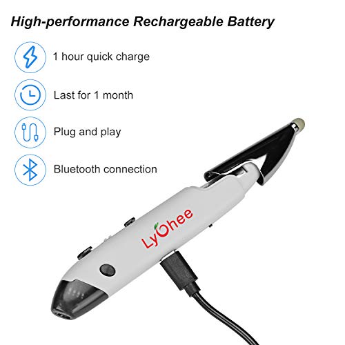 lychee Pocket Pen Mouse Rechargeable, Left/Right-Handed Optical Ergonomic Mouse with Bluetooth and Stylus Function (Grey) - Image 5