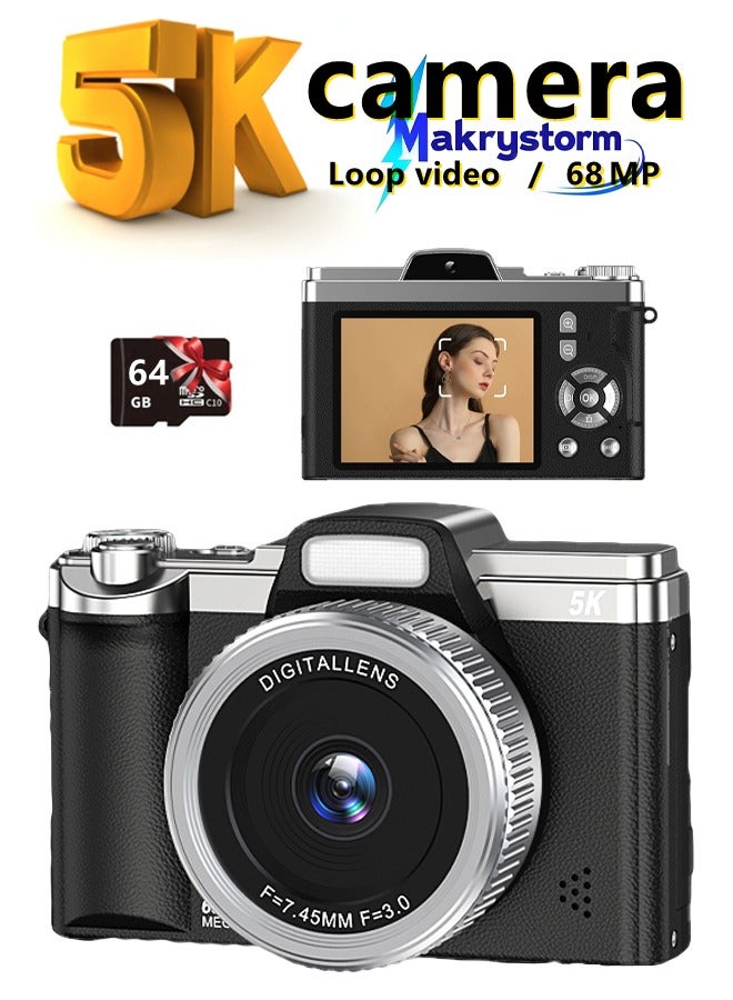 Makrystorm 5K Digital Camera, 68MP Point and Shoot Camera for Photography – Includes 64GB SD Card, 16X Zoom，Vlogging Camera for Beginners & Gift - Image 1