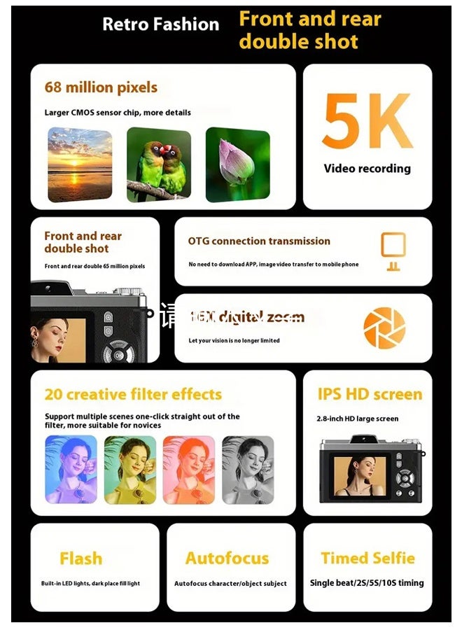 Makrystorm 5K Digital Camera, 68MP Point and Shoot Camera for Photography – Includes 64GB SD Card, 16X Zoom，Vlogging Camera for Beginners & Gift - Image 3