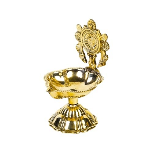 Klassic 4.3 Inch Brass Shankh Chakra Diya | Aarti Oil Lamp for Mandir, Pooja & Home Temple | Traditional Deepak for Diwali, Navratri & Festive Decor | Pack of 1 - Image 5