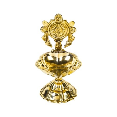 Klassic 4.3 Inch Brass Shankh Chakra Diya | Aarti Oil Lamp for Mandir, Pooja & Home Temple | Traditional Deepak for Diwali, Navratri & Festive Decor | Pack of 1 - Image 4