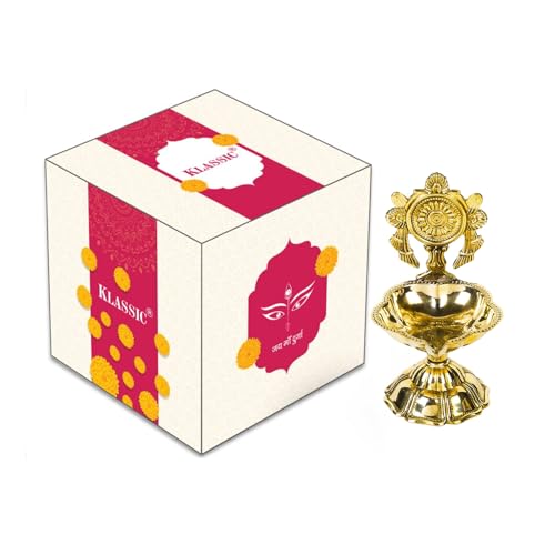 Klassic 4.3 Inch Brass Shankh Chakra Diya | Aarti Oil Lamp for Mandir, Pooja & Home Temple | Traditional Deepak for Diwali, Navratri & Festive Decor | Pack of 1 - Image 2