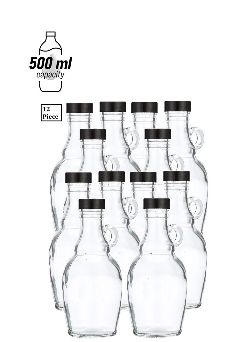 Generic - 12Pc Glass Bottle With Plastic Lid Clear 500 Ml - Image 1