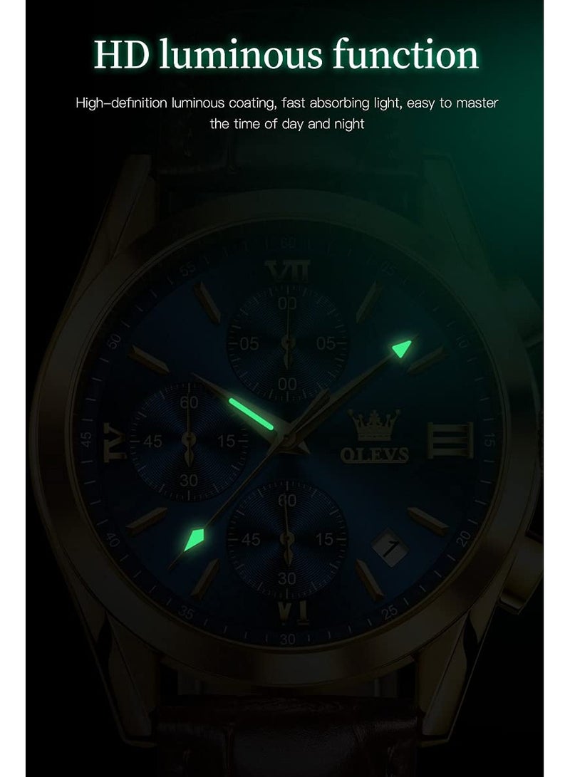 OLEVS Men's Chronograph Quartz Watches, Leather Strap with Day Date, Waterproof Stainless Steel Wrist Watch, Luminous Watches for Men, Fashion, Leisure - Image 4