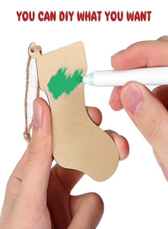 ARTIBETTER 50pcs Wooden Stocking Cutouts Unfinished Christmas Ornaments Hanging Pendant Stocking for DIY Crafts Decoration, Tree Ornaments - Image 3