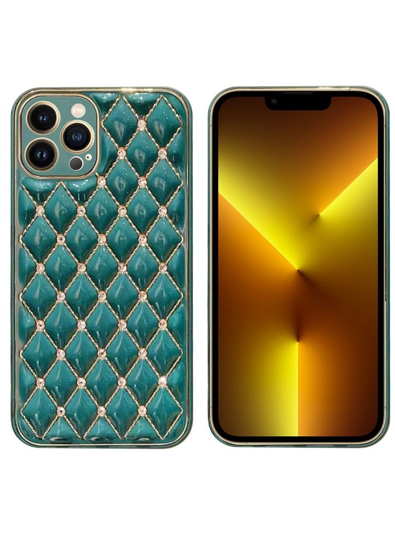 JOWAY غطاء حماية كاميرا آيفون 13 برو ماكس الفاخر مع الماس واللؤلؤ المقاوم للصدمات باللون الأخضر - Image 3