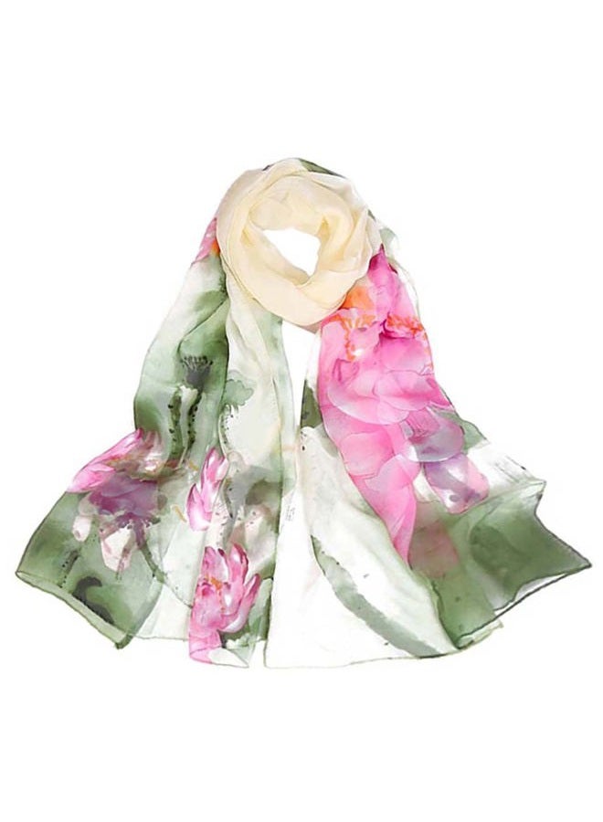 Acotavie Scarfs for Women Lightweight Print Floral Pattern Scarf Fashion Scarves Sunscreen Wraps Shawls (Lotus&Green) - Image 1