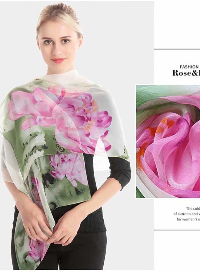 Acotavie Scarfs for Women Lightweight Print Floral Pattern Scarf Fashion Scarves Sunscreen Wraps Shawls (Lotus&Green) - Image 4