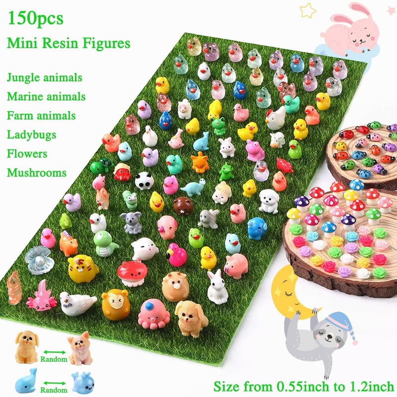 DULEFUN 150pcs Mini Resin Animals, Colorful Tiny Small Little Glitter Ducks Mushroom Figures to Hide Miniature Figurines for Dollhouse Micro Landscape Aquarium Decorations DIY Crafts - Image 2