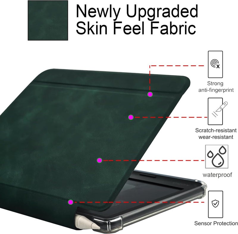 GOVTVA حقيبة جلدية من نوع Folio لقارئ Kobo Libra Colour مقاس 7 بوصة (2024) - غطاء فائق النحافة مع خاصية السكون/الاستيقاظ التلقائي المحسّنة، وظهر شفاف من TPU، وإغلاق مغناطيسي، وحامل للقلم (أخضر) - Image 3