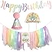 DCJHFJ Macaron Pastel Rainbow High Chair Banner for 1st Birthday Decorations First One Birthday Party Girl with Cake Topper - Image 3