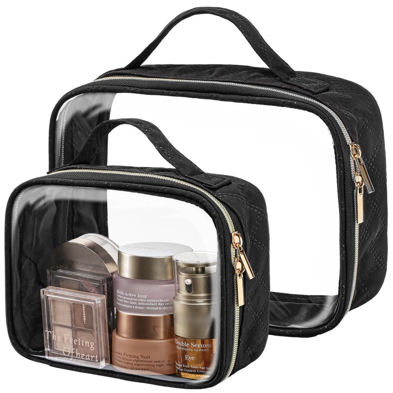PACKISM Clear Makeup Bag - 2 Pack TSA Approved Toiletry Bag with Handle Large Opening, Clear Toiletry Bag Travel Bags for Toiletries, 1 Medium TSA Quart Carry-On & 1 Large for Checked Luggage, Black - Image 1
