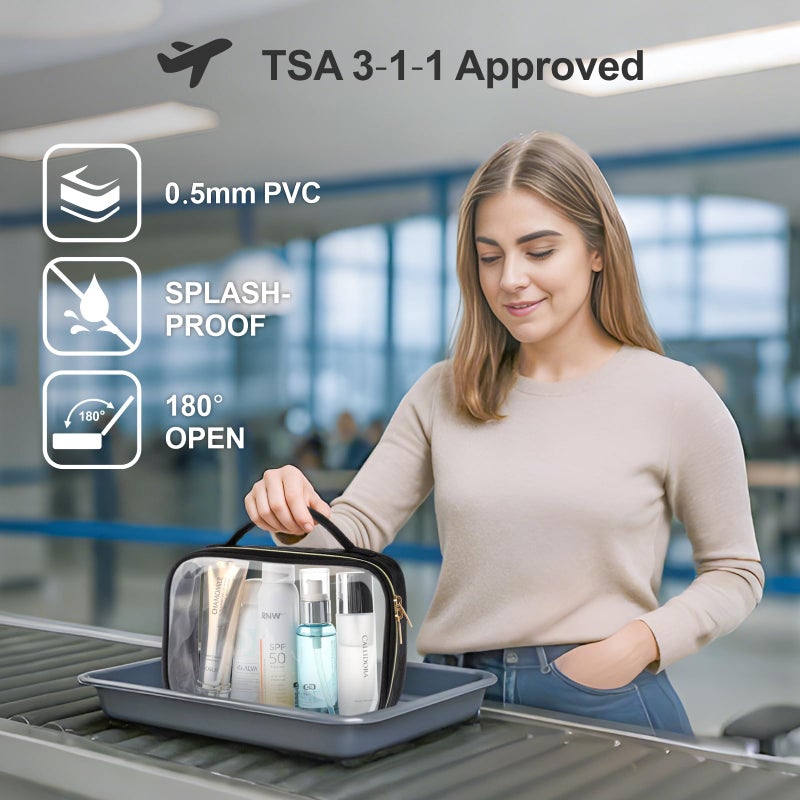 PACKISM Clear Makeup Bag - 2 Pack TSA Approved Toiletry Bag with Handle Large Opening, Clear Toiletry Bag Travel Bags for Toiletries, 1 Medium TSA Quart Carry-On & 1 Large for Checked Luggage, Black - Image 2