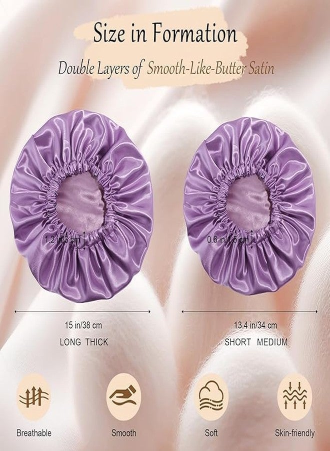 NNR Satin Silk Premium Sleeping Caps, Double Layered Stretchable Hair Bonnets for Girls, for All Head Size-(Metallic Purple) - Image 2