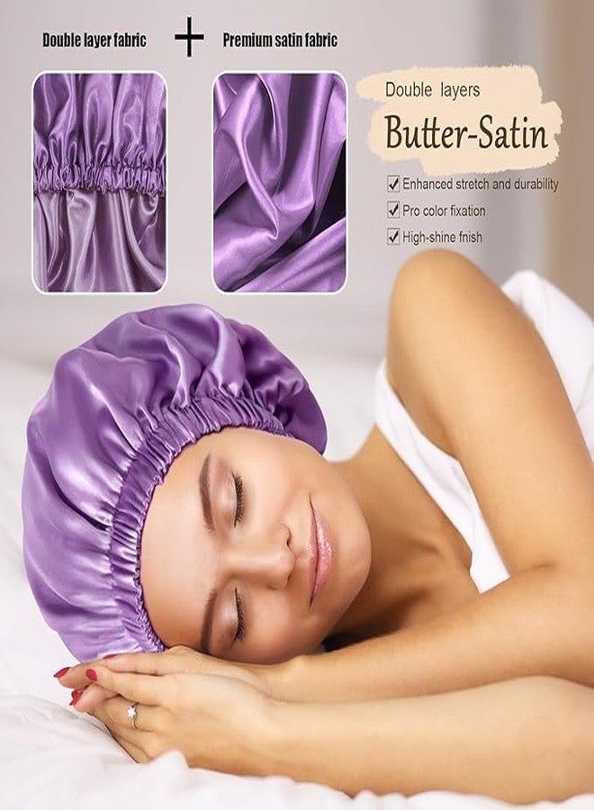 NNR Satin Silk Premium Sleeping Caps, Double Layered Stretchable Hair Bonnets for Girls, for All Head Size-(Metallic Purple) - Image 5
