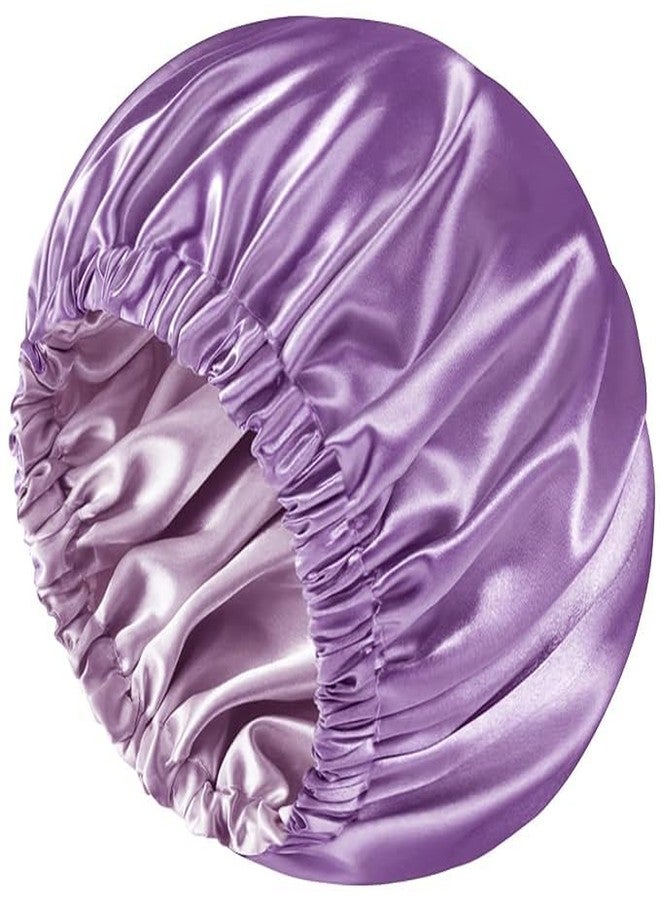 NNR Satin Silk Premium Sleeping Caps, Double Layered Stretchable Hair Bonnets for Girls, for All Head Size-(Metallic Purple) - Image 1