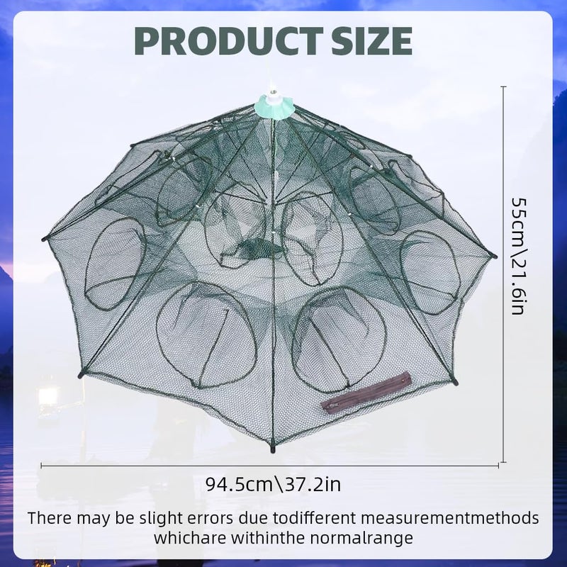 Proberos ® Fishing Net, Foldable Fishing Net with Reinforced Ribs 24 Holes Automatic Fish Trap, Portable Nylon Lobster Crab Trap Cage Basket Tool for Fishing(12 Sides 24 Holes) - Image 2