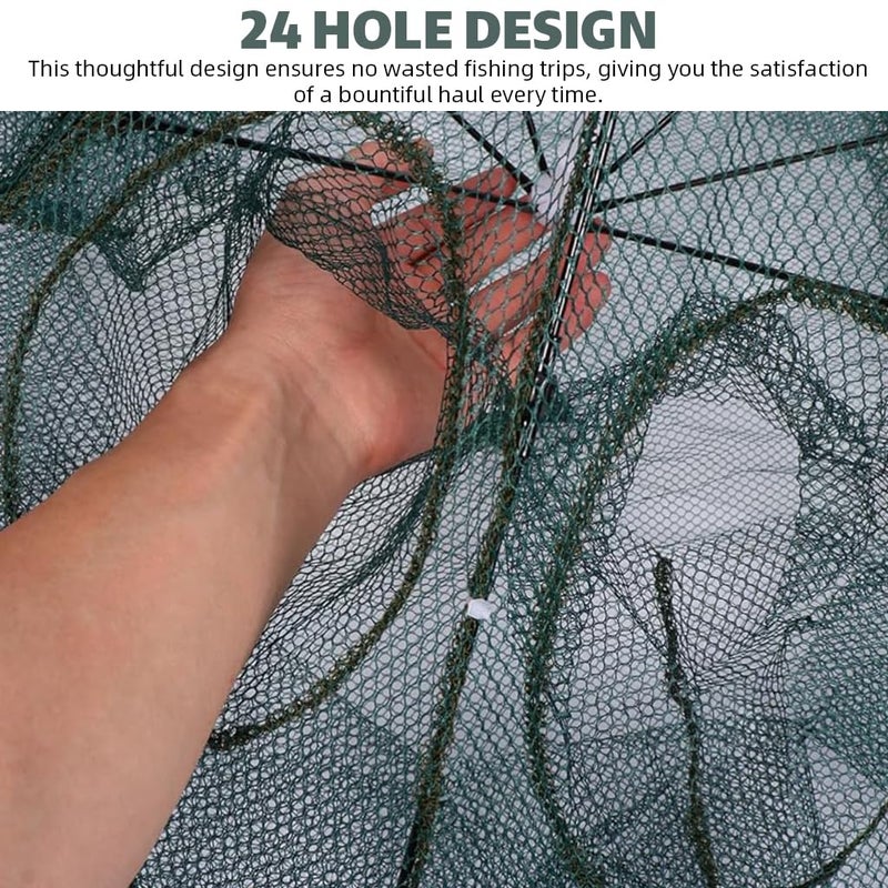 Proberos ® Fishing Net, Foldable Fishing Net with Reinforced Ribs 24 Holes Automatic Fish Trap, Portable Nylon Lobster Crab Trap Cage Basket Tool for Fishing(12 Sides 24 Holes) - Image 4