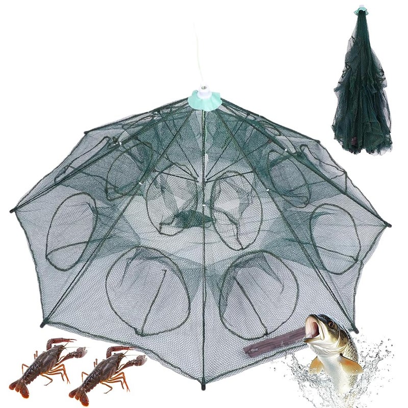 Proberos ® Fishing Net, Foldable Fishing Net with Reinforced Ribs 24 Holes Automatic Fish Trap, Portable Nylon Lobster Crab Trap Cage Basket Tool for Fishing(12 Sides 24 Holes) - Image 1