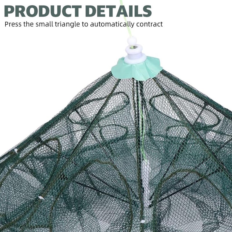 Proberos ® Fishing Net, Foldable Fishing Net with Reinforced Ribs 24 Holes Automatic Fish Trap, Portable Nylon Lobster Crab Trap Cage Basket Tool for Fishing(12 Sides 24 Holes) - Image 3