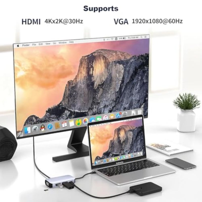 محول USB C إلى HDMI VGA 4 في 1، محطة إرساء تحويل متعددة المنافذ USB-C مع 4K HDMI، 1080P VGA، USB3.0، منافذ شحن PD، متوافقة مع MacBook Pro/Air، iPad Pro، إلخ. - Image 2