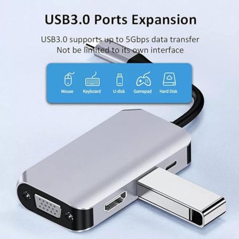 محول USB C إلى HDMI VGA 4 في 1، محطة إرساء تحويل متعددة المنافذ USB-C مع 4K HDMI، 1080P VGA، USB3.0، منافذ شحن PD، متوافقة مع MacBook Pro/Air، iPad Pro، إلخ. - Image 4