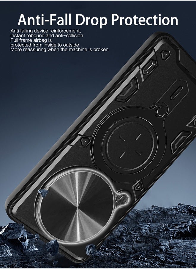 Case For Honor X9C 5G/ X60 Pro 5G with Slide Camera Cover and Stand Kickstand Magnetic Ring, High Quality Shockproof Protective Cover, Anti-Fall Drop Protection, Shockproof Case, Black  - Image 2