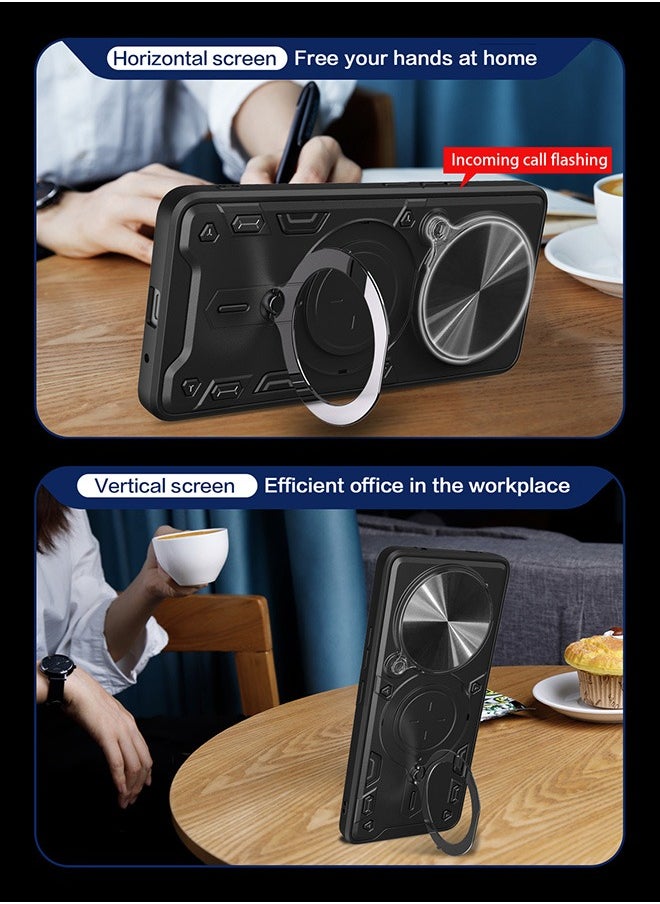 Case For Honor X9C 5G/ X60 Pro 5G with Slide Camera Cover and Stand Kickstand Magnetic Ring, High Quality Shockproof Protective Cover, Anti-Fall Drop Protection, Shockproof Case, Black  - Image 4