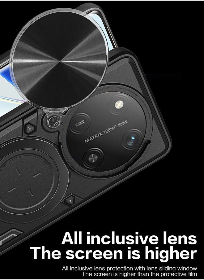Case For Honor X9C 5G/ X60 Pro 5G with Slide Camera Cover and Stand Kickstand Magnetic Ring, High Quality Shockproof Protective Cover, Anti-Fall Drop Protection, Shockproof Case, Black  - Image 5
