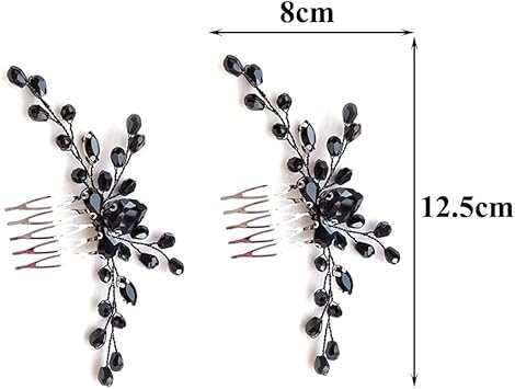 Juliyeh 2 Pcs Black Teardrop Small Hair Comb Women Rhinestone Hair Piece Bridal Hair Clip for Her Party Headpiece - Image 2